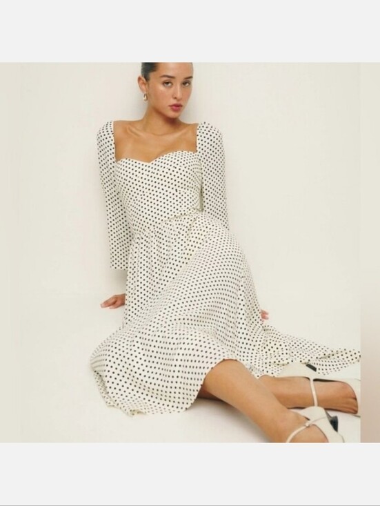 Reformation Dresses & Skirts - Reformation Inori Midi Dress in Eclipse Dot White Polkadots  | size 2
